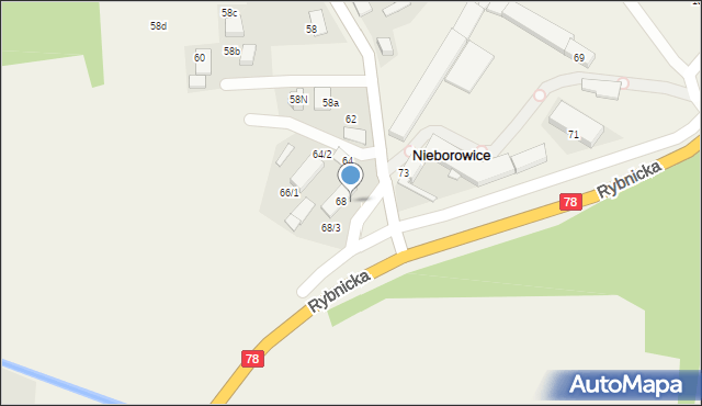 Nieborowice, Główna, 68/1, mapa Nieborowice