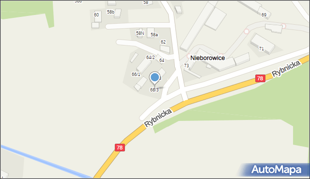 Nieborowice, Główna, 68/3, mapa Nieborowice