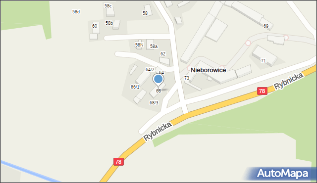 Nieborowice, Główna, 68, mapa Nieborowice