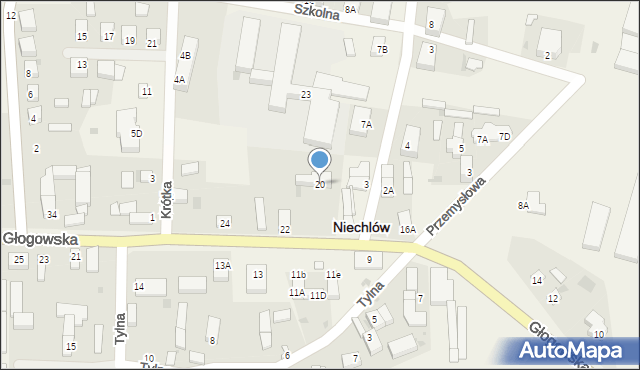 Niechlów, Głogowska, 20, mapa Niechlów