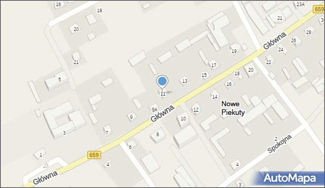 Nowe Piekuty, Główna, 11, mapa Nowe Piekuty