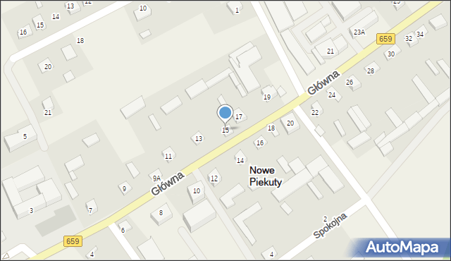 Nowe Piekuty, Główna, 15, mapa Nowe Piekuty