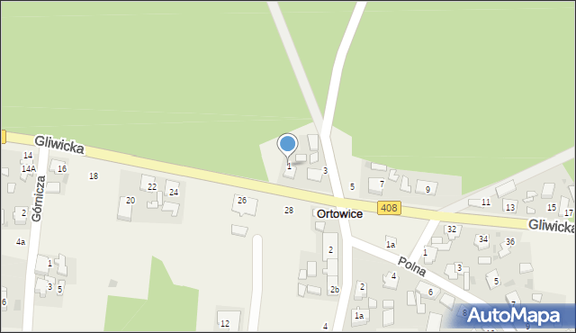 Ortowice, Gliwicka, 1, mapa Ortowice