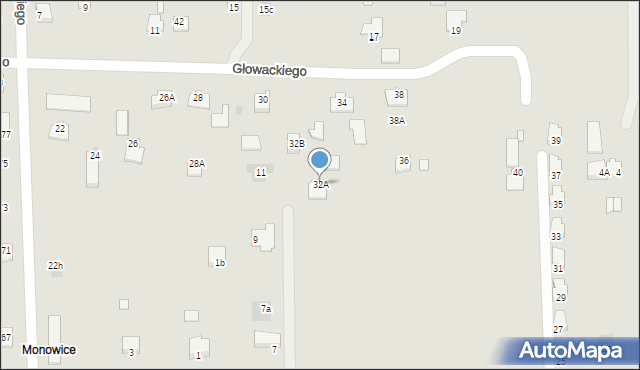 Oświęcim, Głowackiego Bartosza, 32A, mapa Oświęcimia