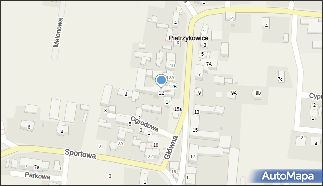 Pietrzykowice, Główna, 12, mapa Pietrzykowice