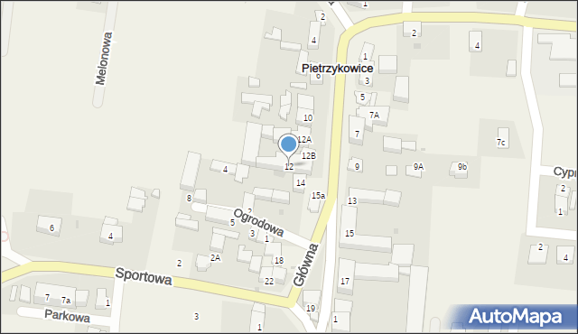 Pietrzykowice, Główna, 12, mapa Pietrzykowice