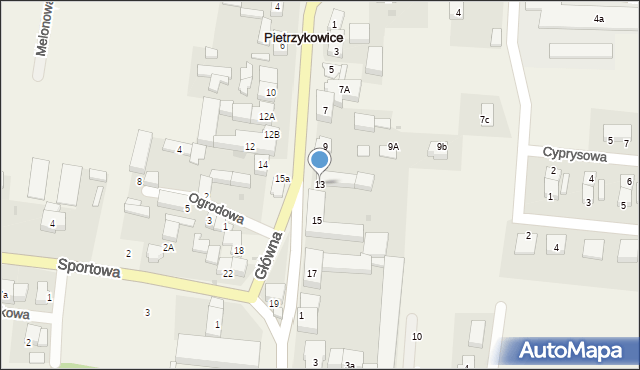 Pietrzykowice, Główna, 13, mapa Pietrzykowice