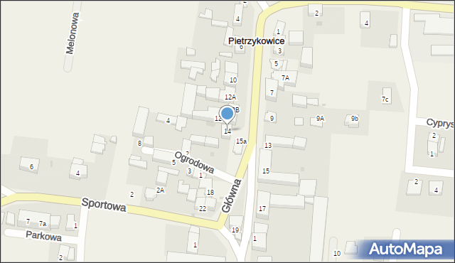 Pietrzykowice, Główna, 14, mapa Pietrzykowice