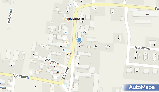 Pietrzykowice, Główna, 9, mapa Pietrzykowice