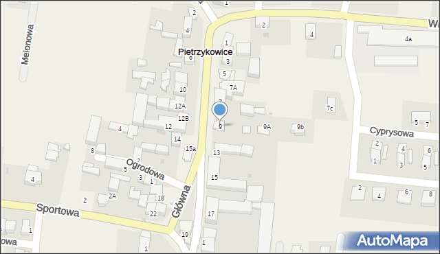 Pietrzykowice, Główna, 9, mapa Pietrzykowice