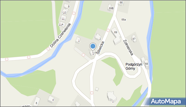 Podgórzyn, Gliwicka, 1, mapa Podgórzyn