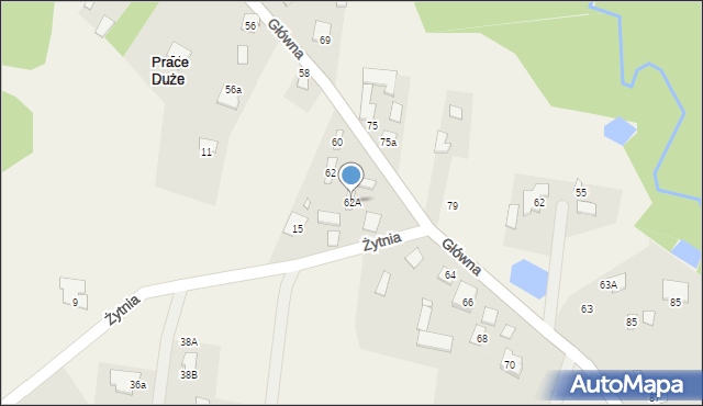 Prace Duże, Główna, 62A, mapa Prace Duże