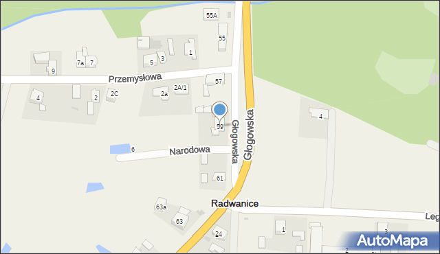 Radwanice, Głogowska, 59, mapa Radwanice