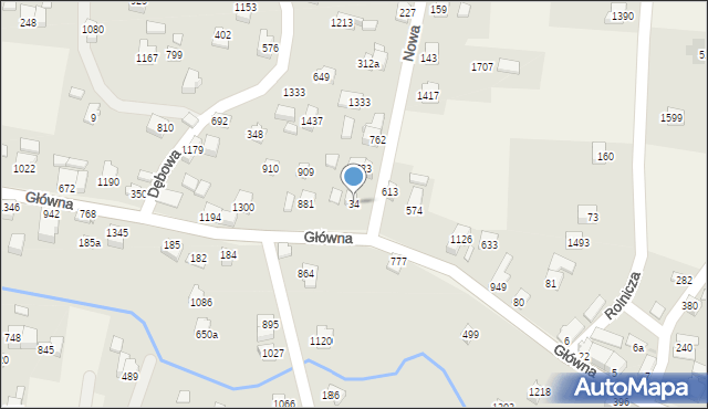 Radziechowy, Główna, 34, mapa Radziechowy