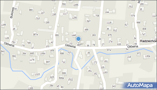 Radziechowy, Główna, 343, mapa Radziechowy