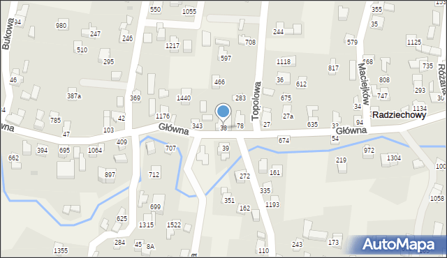 Radziechowy, Główna, 38, mapa Radziechowy