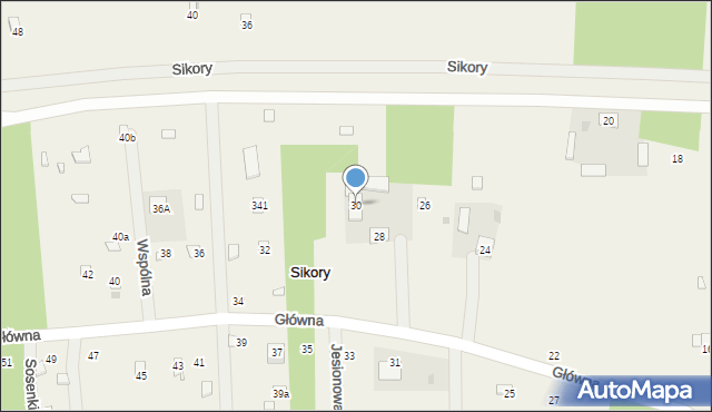 Sikory, Główna, 30, mapa Sikory