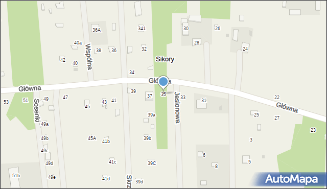 Sikory, Główna, 35, mapa Sikory