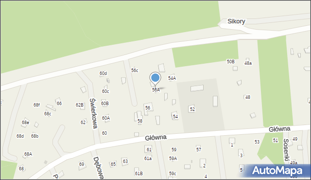 Sikory, Główna, 56A, mapa Sikory