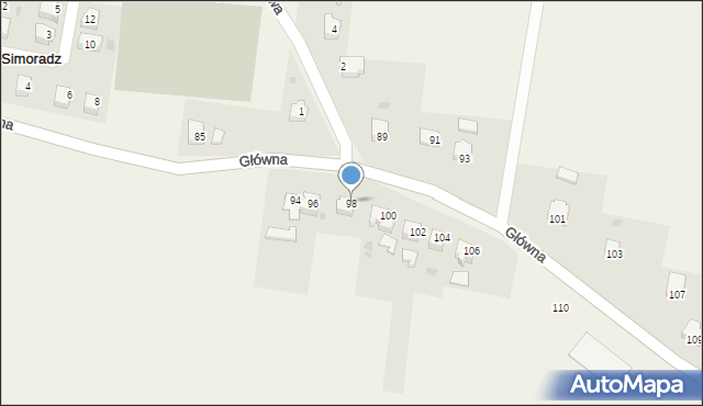 Simoradz, Główna, 98, mapa Simoradz