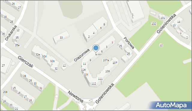 Szczecin, Glazurowa, 7, mapa Szczecina