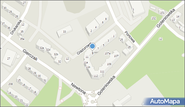 Szczecin, Glazurowa, 9, mapa Szczecina