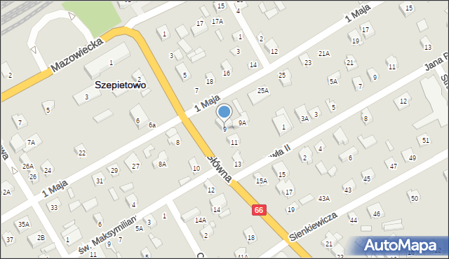 Szepietowo, Główna, 9, mapa Szepietowo