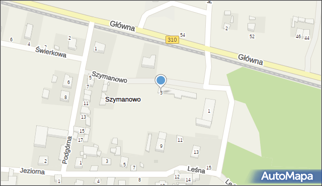 Szymanowo, Główna, 3, mapa Szymanowo