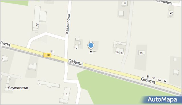 Szymanowo, Główna, 52, mapa Szymanowo