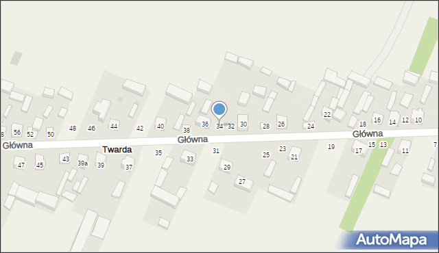 Twarda, Główna, 34, mapa Twarda