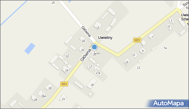 Uwieliny, Główna, 15, mapa Uwieliny