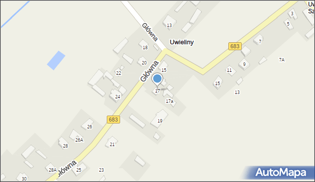 Uwieliny, Główna, 17, mapa Uwieliny