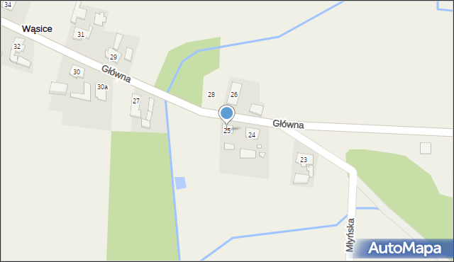 Wąsice, Główna, 25, mapa Wąsice