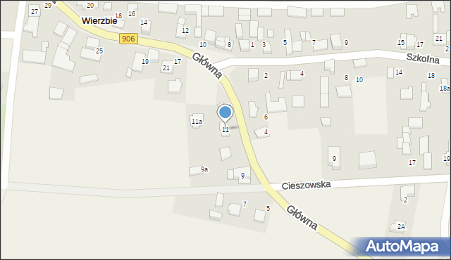 Wierzbie, Główna, 11, mapa Wierzbie