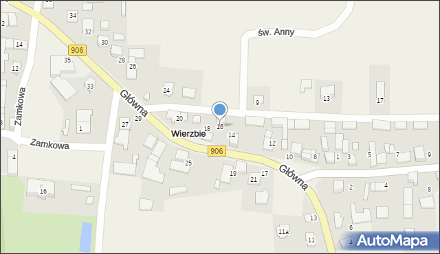 Wierzbie, Główna, 16, mapa Wierzbie