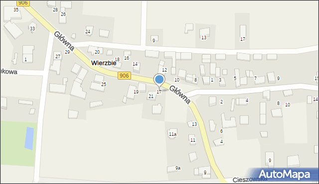 Wierzbie, Główna, 17, mapa Wierzbie