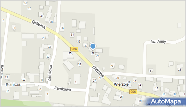 Wierzbie, Główna, 28, mapa Wierzbie