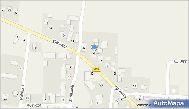 Wierzbie, Główna, 34, mapa Wierzbie