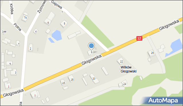 Wilków, Głogowska, 7, mapa Wilków