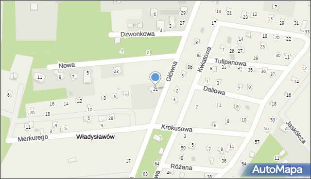 Władysławów, Główna, 21, mapa Władysławów