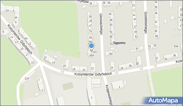 Wrocław, Głowackiego Bartosza, 65, mapa Wrocławia