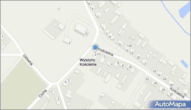 Wyszyny Kościelne, Główna, 1, mapa Wyszyny Kościelne