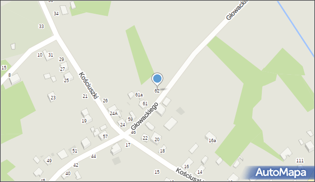 Żabno, Głowackiego, 62, mapa Żabno