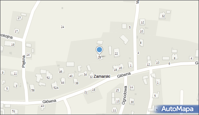 Zamarski, Główna, 28, mapa Zamarski