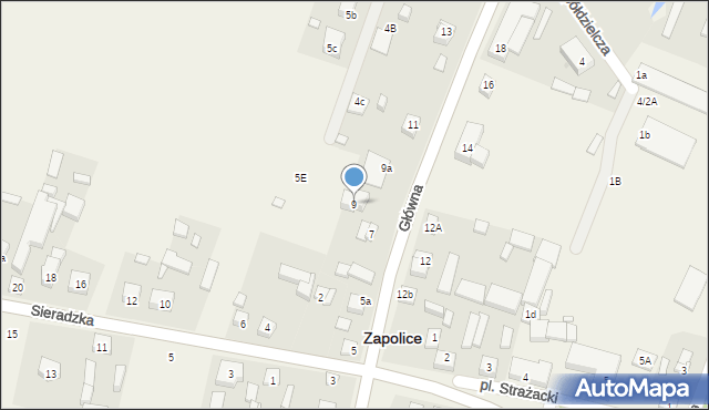 Zapolice, Główna, 9, mapa Zapolice