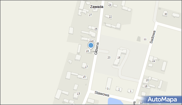 Zawada, Główna, 21, mapa Zawada