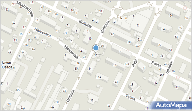 Zamość, Gminna, 36, mapa Zamościa