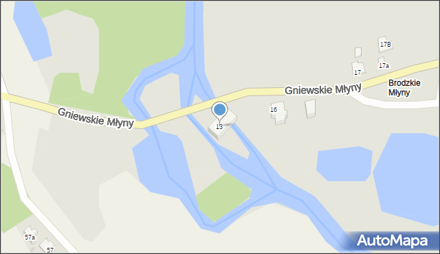 Gniew, Gniewskie Młyny, 13, mapa Gniew