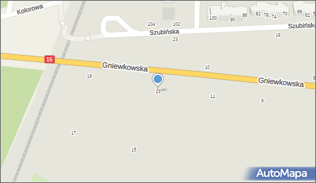 Toruń, Gniewkowska, 13, mapa Torunia