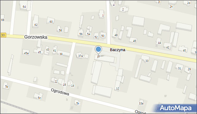 Baczyna, Gorzowska, 37, mapa Baczyna